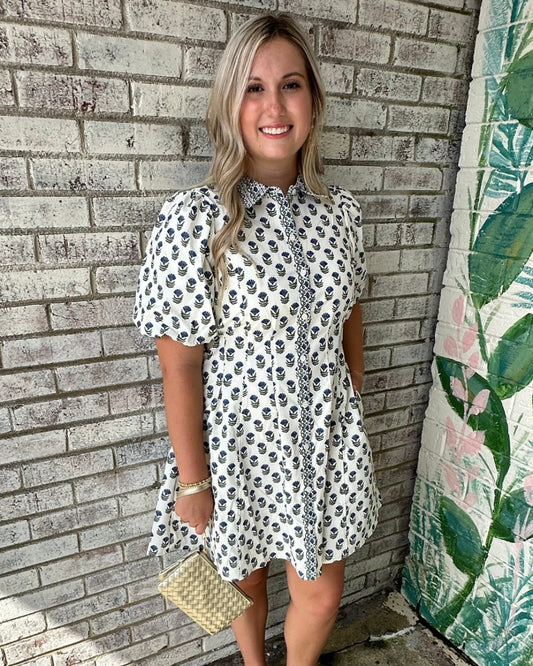 The Rory Dress in Floral Foulard Navy