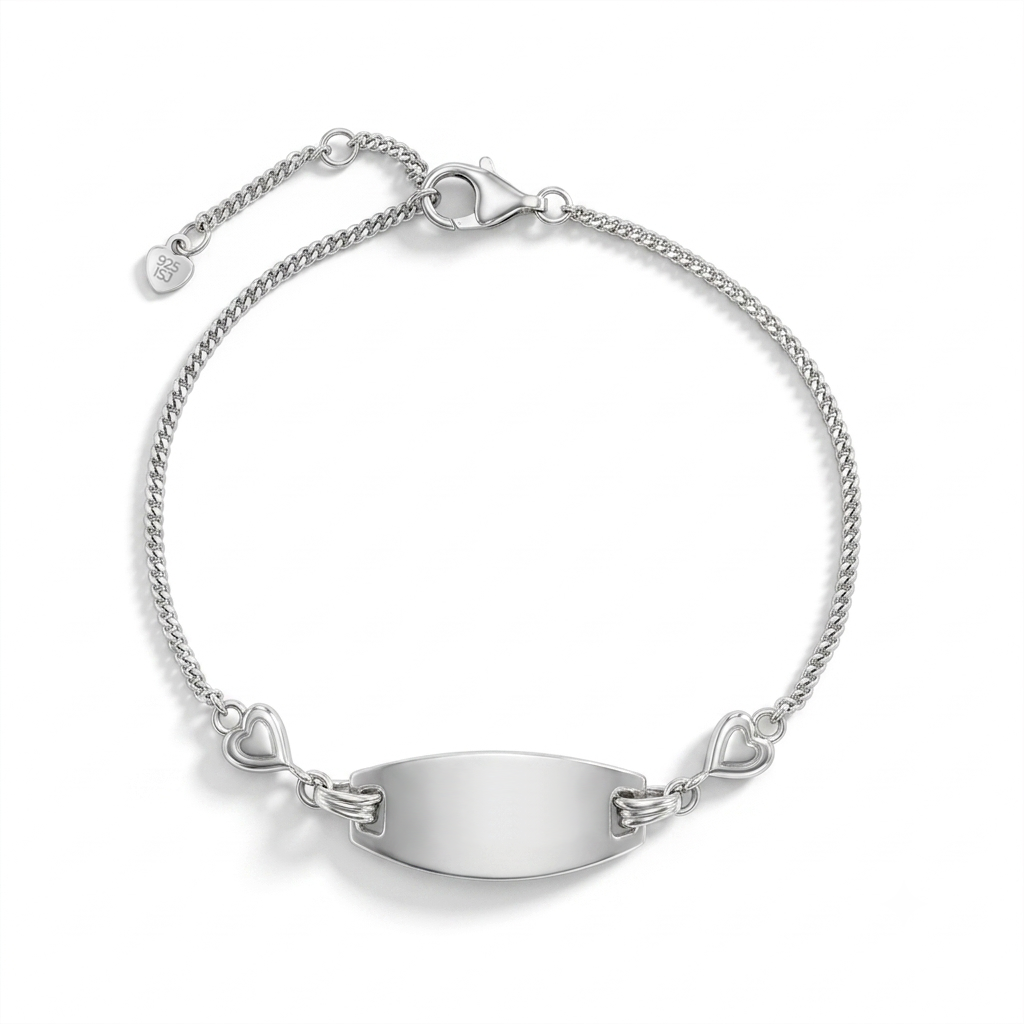 SS-02-00126 In Season Engravable Sterling Silver 4.5in Adjustable Heart and Chain Toddlers ID Bracelet 0