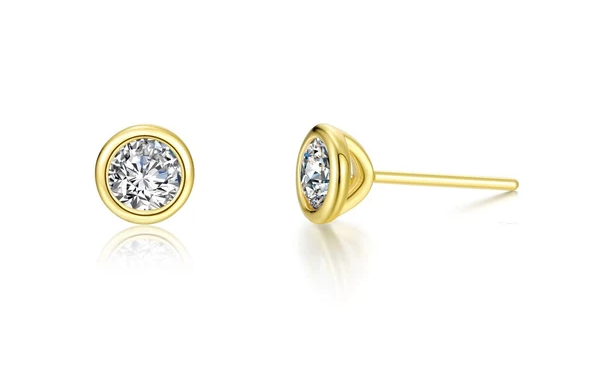 E0582CLG Lafonn Gold Plated Sterling Silver 1.5CTW Lassaire Stones Bezel Set Stud Earrings 0