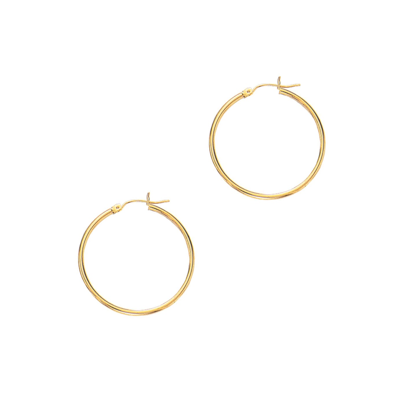 14K Yellow Gold Shiny Hoop Earrings - 2x30mm