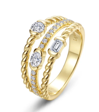 R0558CLG Lafonn Gold Plated Sterling Silver Mixed-Cut Triple Row Rope Ring 0
