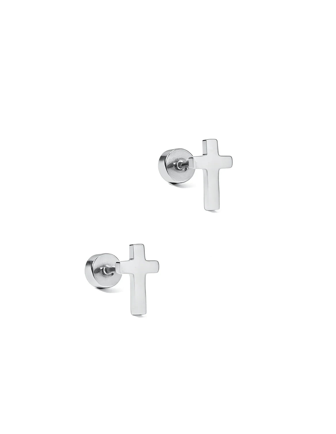 LINNY4391 Screwback Stud Earrings - Catherine Cross Silver Flatback 0