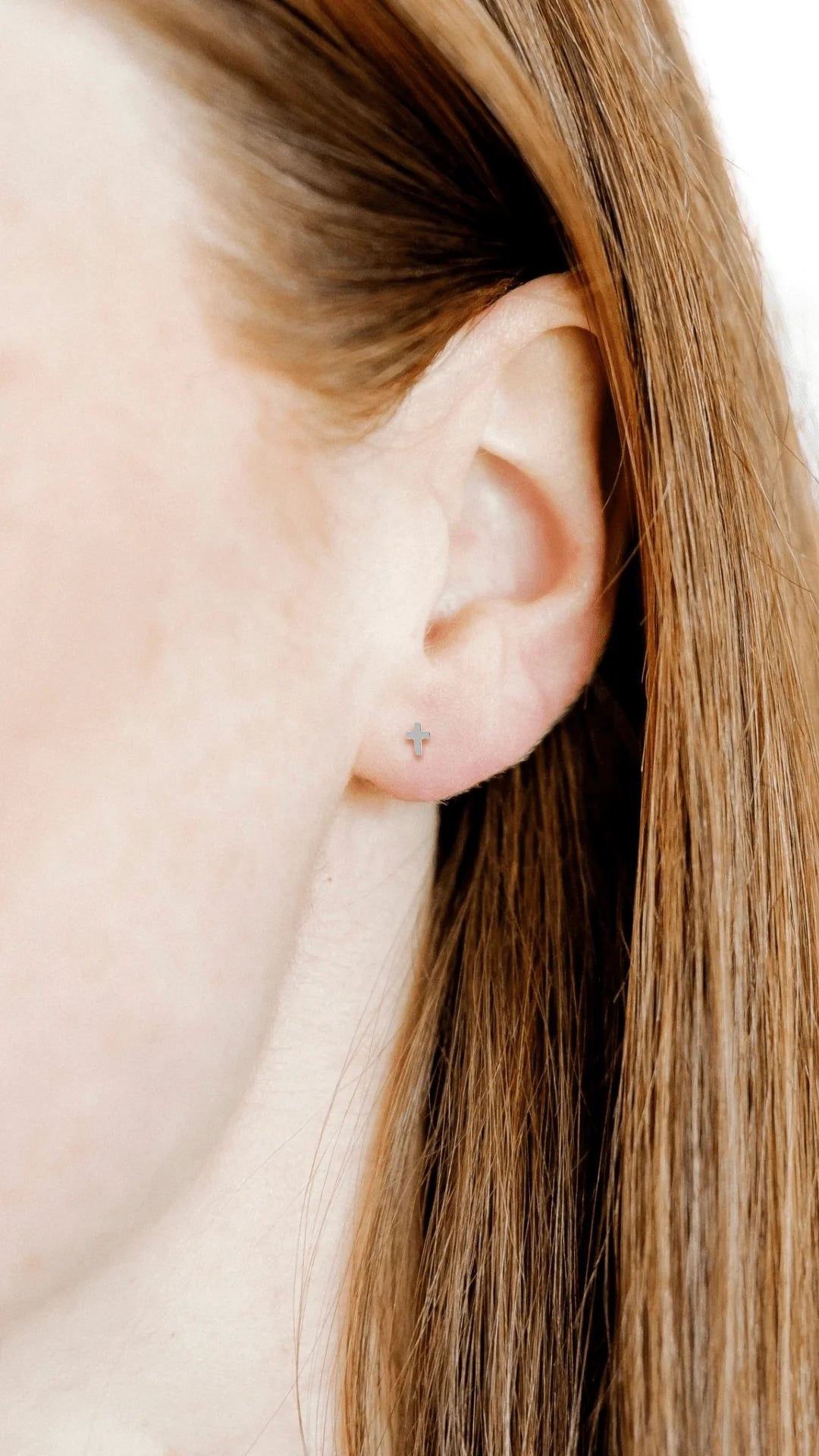 LINNY4398 Screwback Stud Earrings - Micro Cross Silver Flatback 0