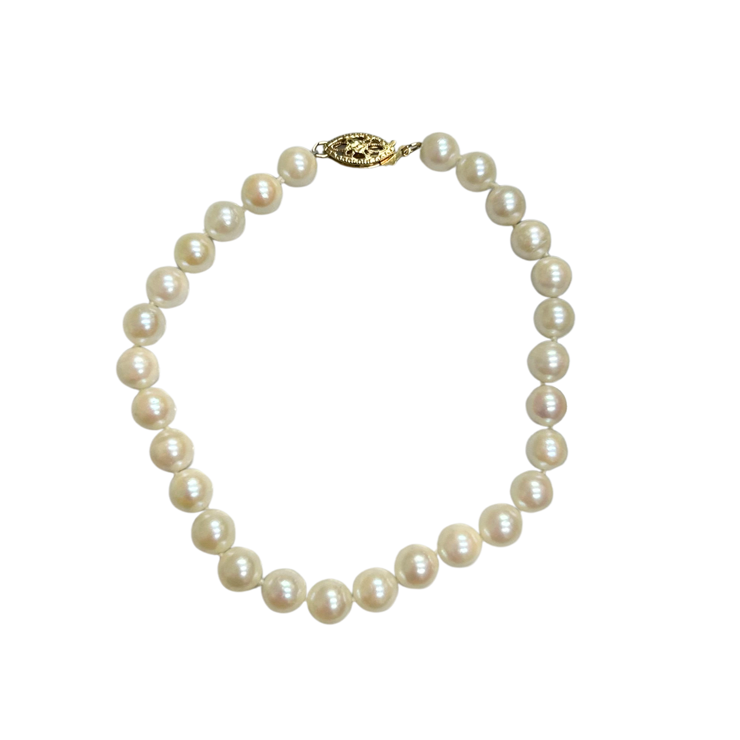 14K Yellow Gold 6.5X6MM Saltwater Pearl Bracelet - 8"