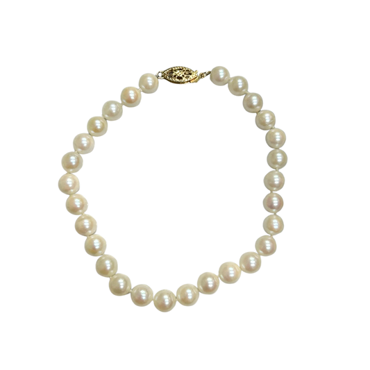 14K Yellow Gold 6.5X6MM Saltwater Pearl Bracelet - 8"