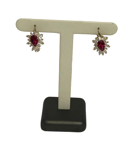 U 113544 10K YG CZ/Red Stone Earrings