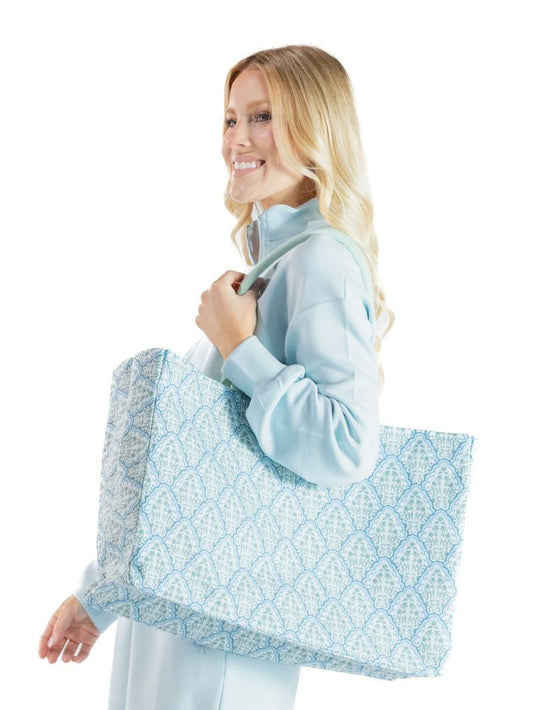 0126-BAG-TOTE-SEA-SCLPFLR Simply Southern Canvas Tote Scallop Flower Sage