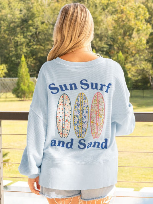 0126-CRW-SURF-BLUE Simply Southern Surf Crewneck Top Blue