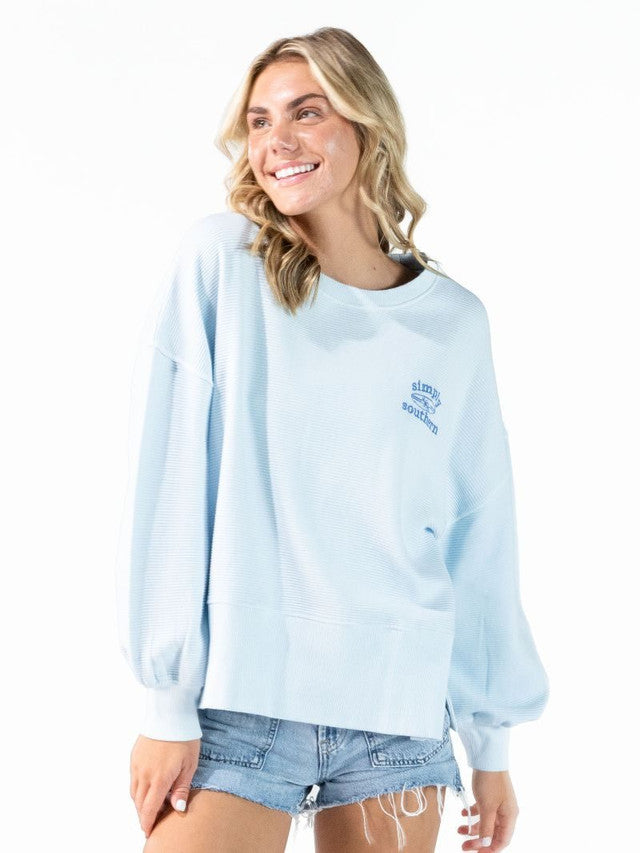 0126-CRW-SURF-BLUE Simply Southern Surf Crewneck Top Blue