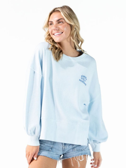 0126-CRW-SURF-BLUE Simply Southern Surf Crewneck Top Blue