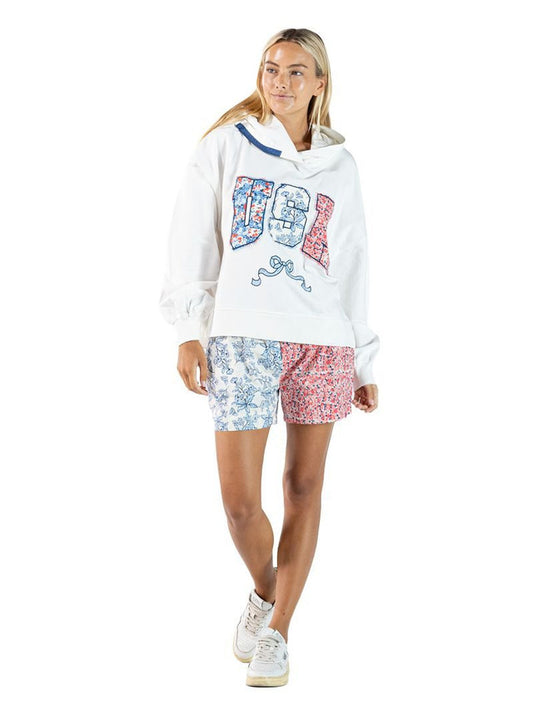 0126-HD-FLRL-USA Simply Southern Floral USA Hoodie White