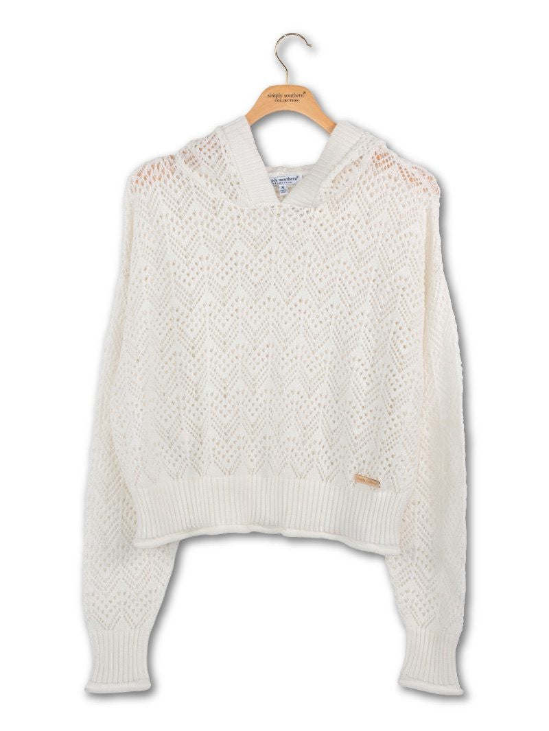 0126-HD-KNT-OPEN-PRL Simply Southern Open Knit Hoodie Top Pearl