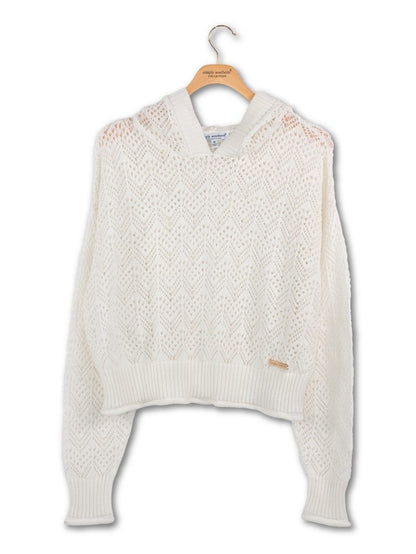 0126-HD-KNT-OPEN-PRL Simply Southern Open Knit Hoodie Top Pearl