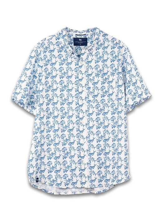 0126-MN-TOP-CSTL-FISH Simply Southern Button Up Short Sleeve Top