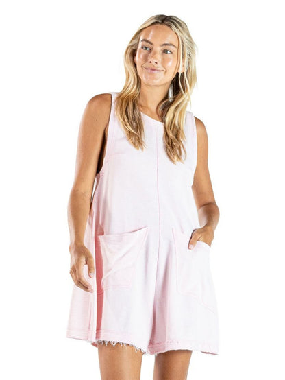 0126-RMPR-WSHD-PKT-ROSE Simply Southern Women's Washed Romper Rose