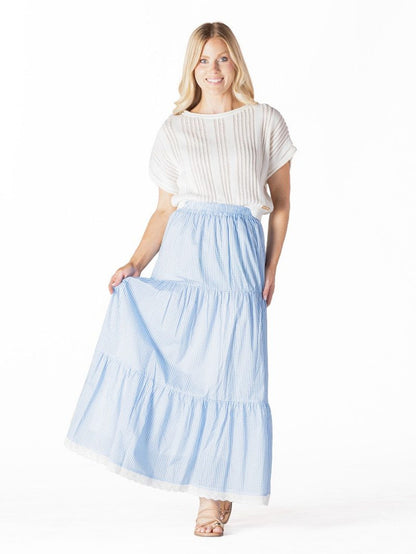 0126-SKRT-TIER-MAXI-MSTG Simply Southern Tiered Maxi Skirt Blue