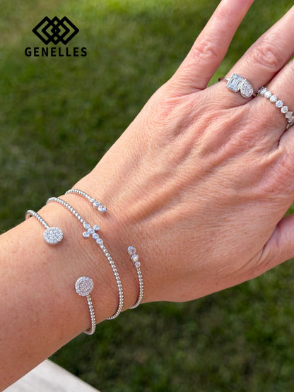 U-6768 Sterling Silver Graduating Bezel Set CZ Bangle 6 CZ Stones 0