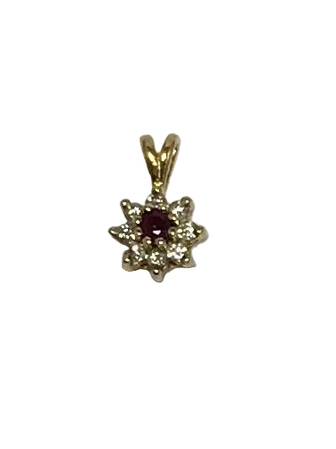 U 38525 14K Yellow Gold Red Stone 14PT Pendant