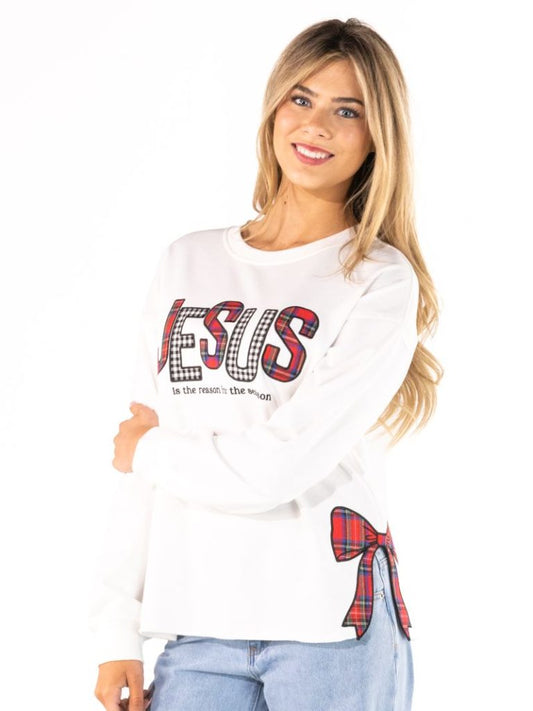 PP-0226-CRW-BOW-JESUS Simply Southern Women's Jesus Bow Crewneck Top 0