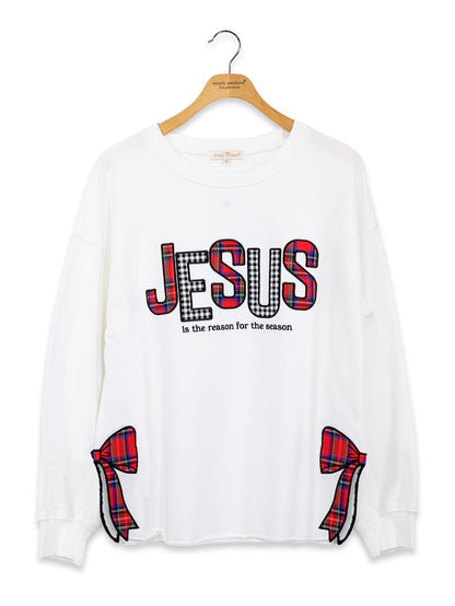 PP-0226-CRW-BOW-JESUS Simply Southern Women's Jesus Bow Crewneck Top 0