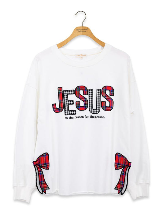 PP-0226-CRW-BOW-JESUS Simply Southern Women's Jesus Bow Crewneck Top 0