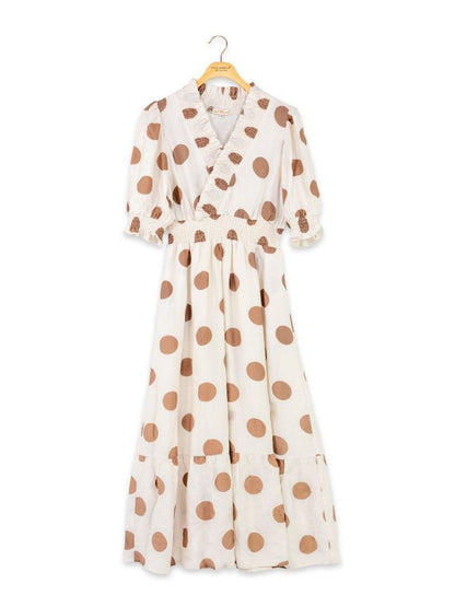 PP-0226-DRS-SKY-CRM Simply Southern Women's Cream/Beige Polka Dot Dress 0