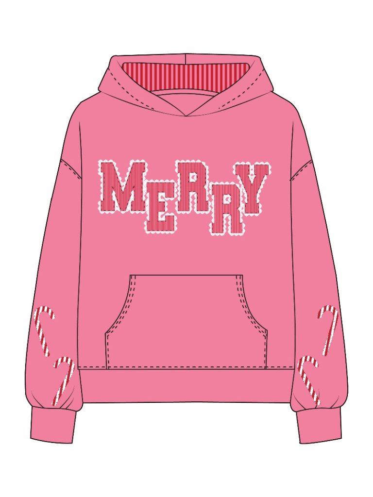 PP-0226-YTH-HD-APLQ-HOL Simply Southern Youth Girl's Merry Holiday Crewneck Pink 0