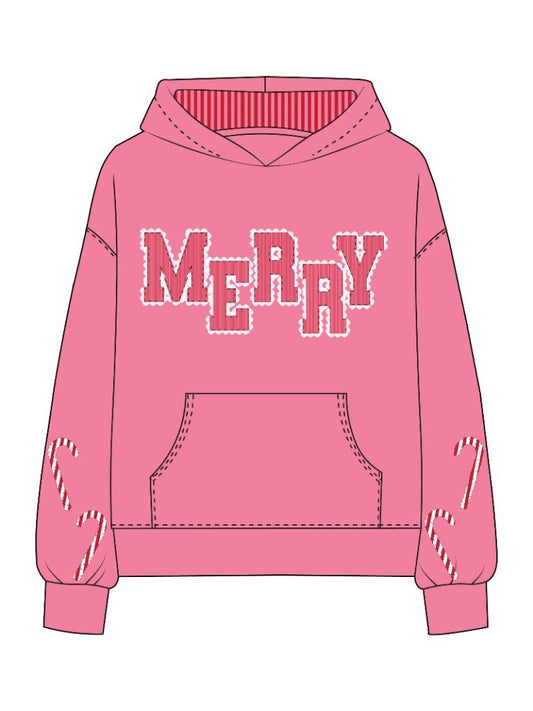 PP-0226-YTH-HD-APLQ-HOL Simply Southern Youth Girl's Merry Holiday Crewneck Pink 0