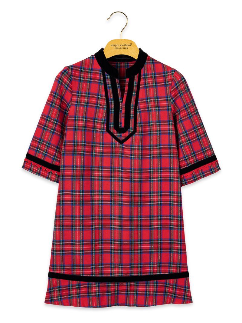 PP-0226-YTH-DRS-YNCK-HOL Simply Southern Youth Girl's Hoilday Dress Red Plaid 0