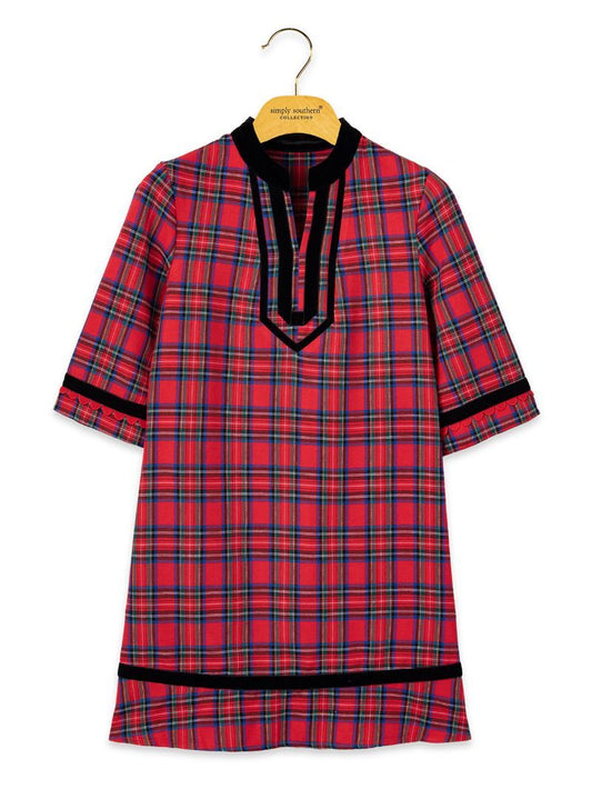 PP-0226-YTH-DRS-YNCK-HOL Simply Southern Youth Girl's Hoilday Dress Red Plaid 0