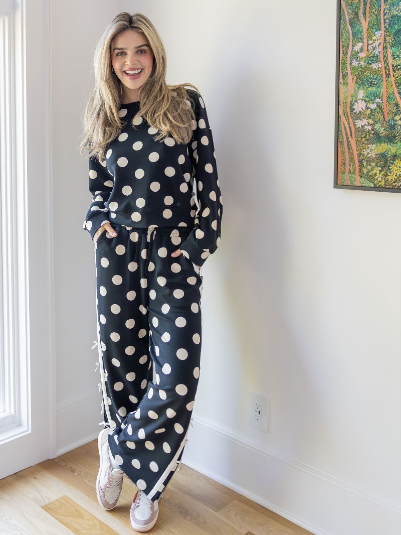PP-0226-PNT-LNG-TIE-BLK Simply Southern Women's Black Polka Dot Tie Pants 0