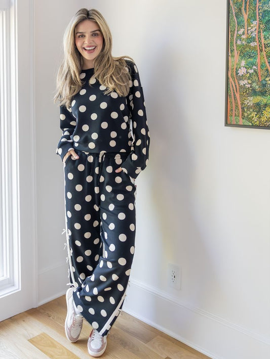 PP-0226-PNT-LNG-TIE-BLK Simply Southern Women's Black Polka Dot Tie Pants 0