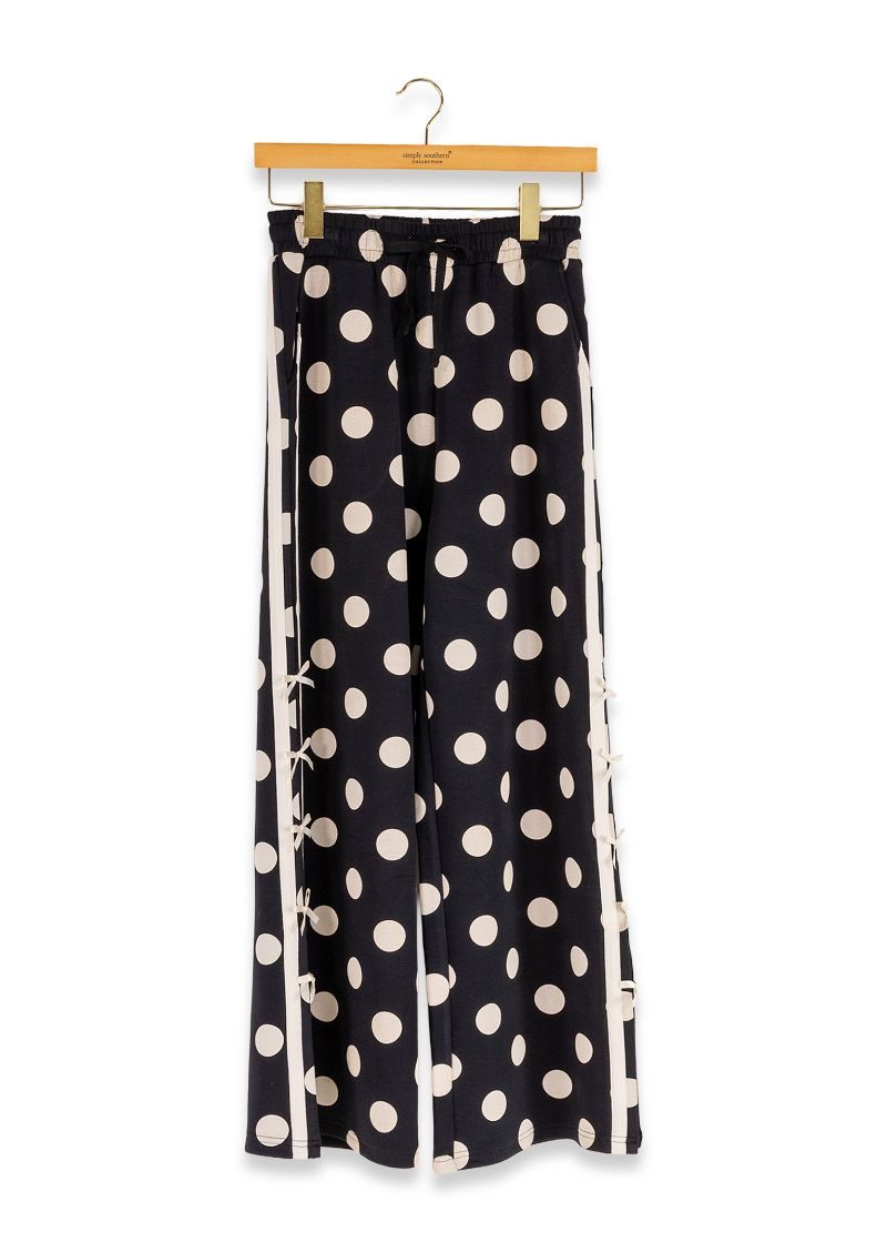 PP-0226-PNT-LNG-TIE-BLK Simply Southern Women's Black Polka Dot Tie Pants 0