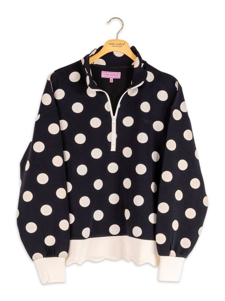 PP-0226-PULL-LNG-SCLP-BLK Simply Southern Women's Black Polka Dot Quarter Zip Top 0