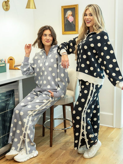 PP-0226-PULL-LNG-SCLP-BLK Simply Southern Women's Black Polka Dot Quarter Zip Top 0
