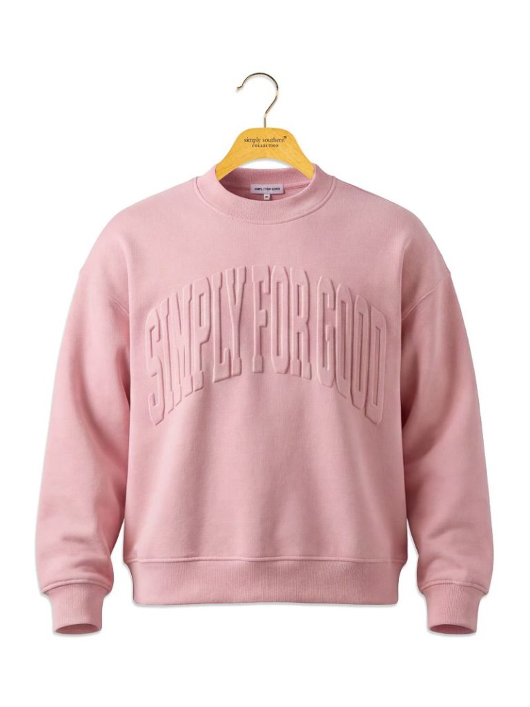 0226-S4G-CRW-EMBPNK Simply Southern Women's Simply For Good Crewneck Pink 0