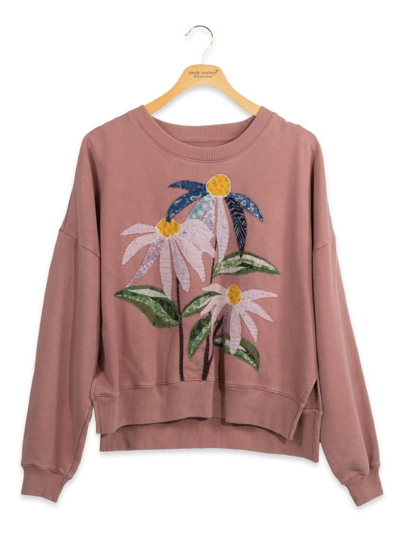 PP-0226-SWTSH-CZY-FLRL Simply Southern Women's Crazy Floral Crewneck Brush 0