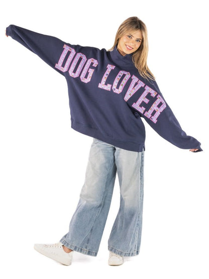 0226-SWTSH-MCK-EVD-DGLVR-OS Simply Southern Women's Mock Neck Dog Lover Top One Size