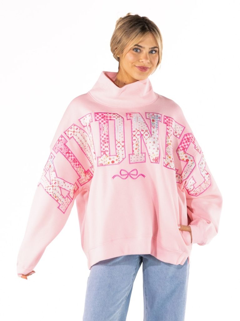 0226-SWTSH-MCK-EVD-KNDS-OS Simply Southern Women's Mock Neck Kindness Top One Size