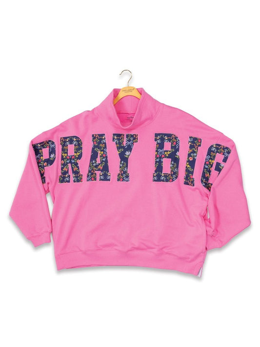 0226-SWTSH-MCK-EVD-PRYBG-OS Simply Southern Women's Pray Big Mock Neck Top One size