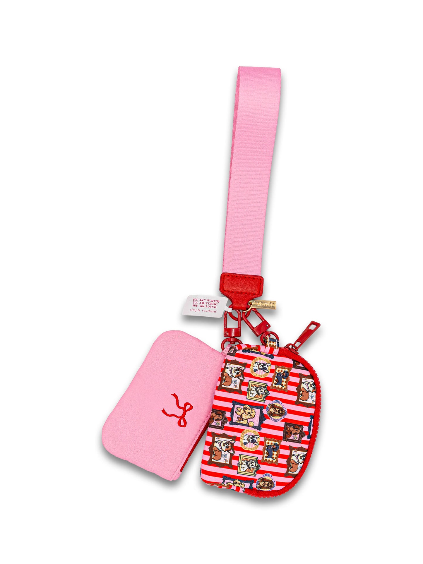 0226-WRISTLET-IDCOIN-DOGFRM Simply Southern Coin ID Wristlet Pink Stripe Dog