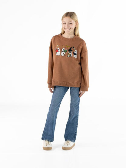 PP-0226-YTH-CRW-EMB-FALL-GHOST Simply Southern Youth Girl Ghost Crewneck