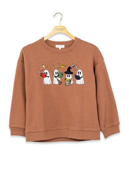 PP-0226-YTH-CRW-EMB-FALL-GHOST Simply Southern Youth Girl Ghost Crewneck