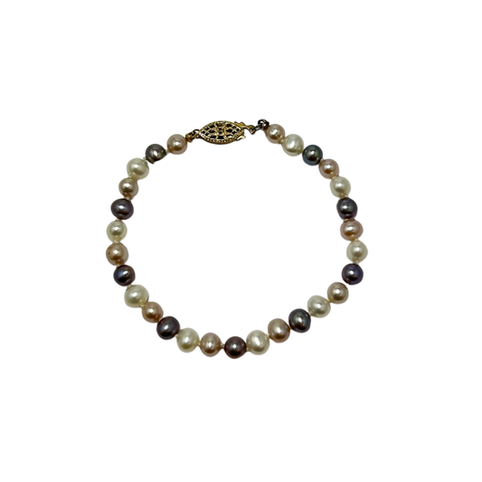 14K FWP BRACELET 14K Yellow Gold Multi Color Freshwater Pearl Bracelet - 7"