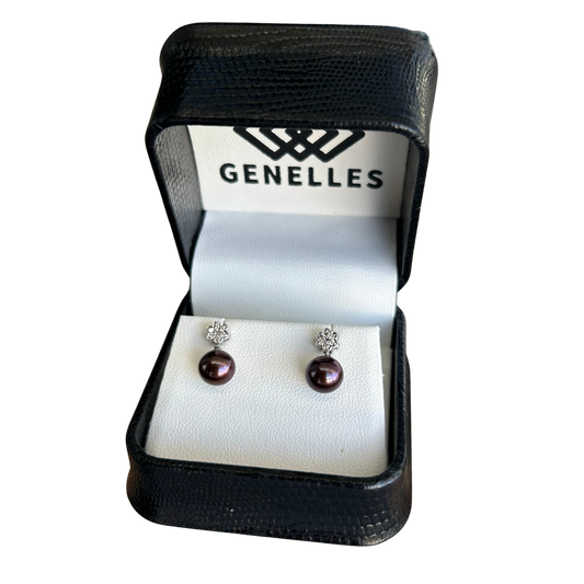 14K FWP ER'S 14K White Gold Freshwater Brown Pearl Earrings