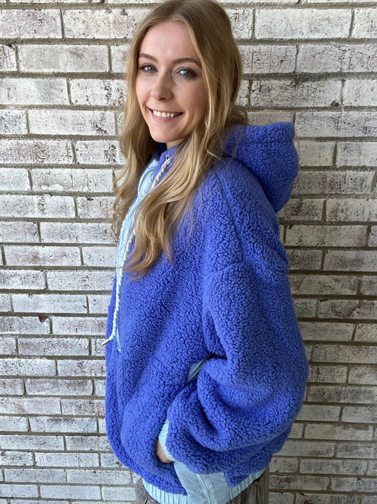 KDC-PLVR-14-BLU Katy Did Blue 2-Toned Sherpa Pullover