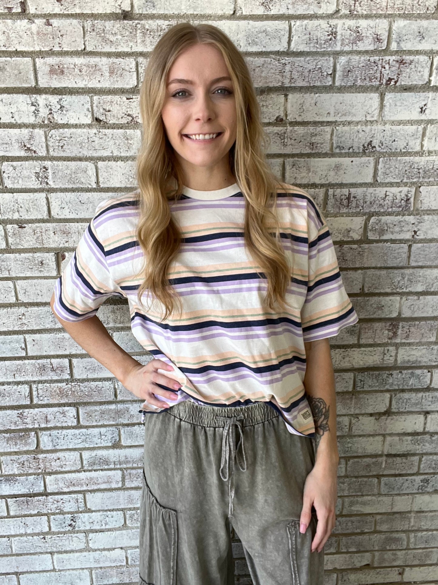 RDG61004SLD Royce Naples Short Sleeve Crew Neck Oversized Yarn Dyed Crew Lavender