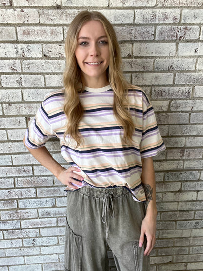 RDG61004SLD Royce Naples Short Sleeve Crew Neck Oversized Yarn Dyed Crew Lavender