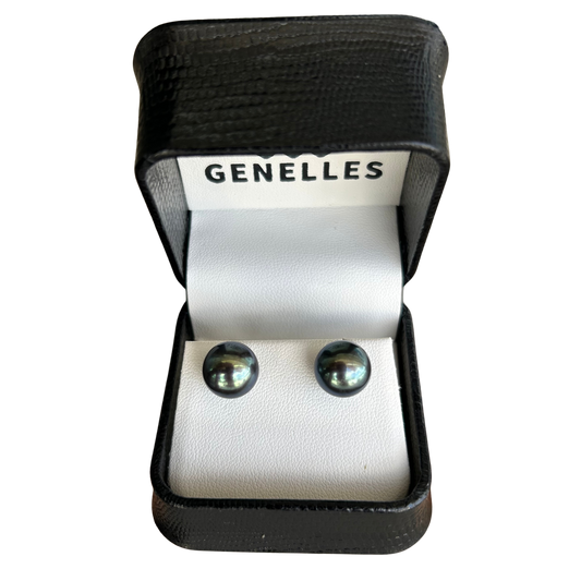 N 14K T37 11MM F/W BLK 14K Yellow Gold Black Freshwater Pearl Earrings