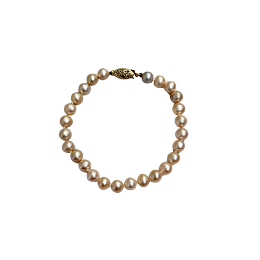 14K Yellow Gold 6MM Freshwater Pearl Bracelet - 7"